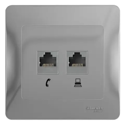GLOSSA РОЗЕТКА двойная RJ11+RJ45 кат.5e, механизм, АЛЮМИНИЙ