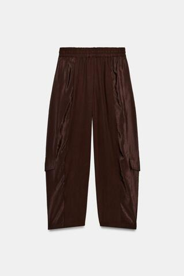 ZARA БРЮКИ BARREL КОМБИНИРОВАННЫЕ, КОРИЧНЕВЫЙ