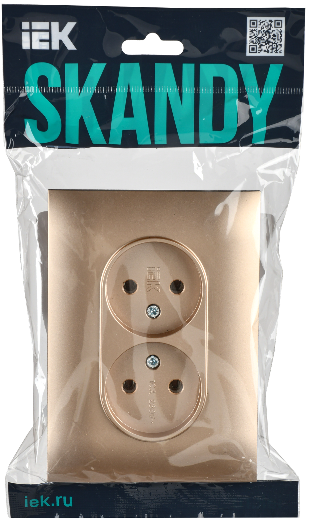 SKANDY Розетка 2-местная без заземления с защитными шторками 10А в сборе SK-R09Sa песочный IEK