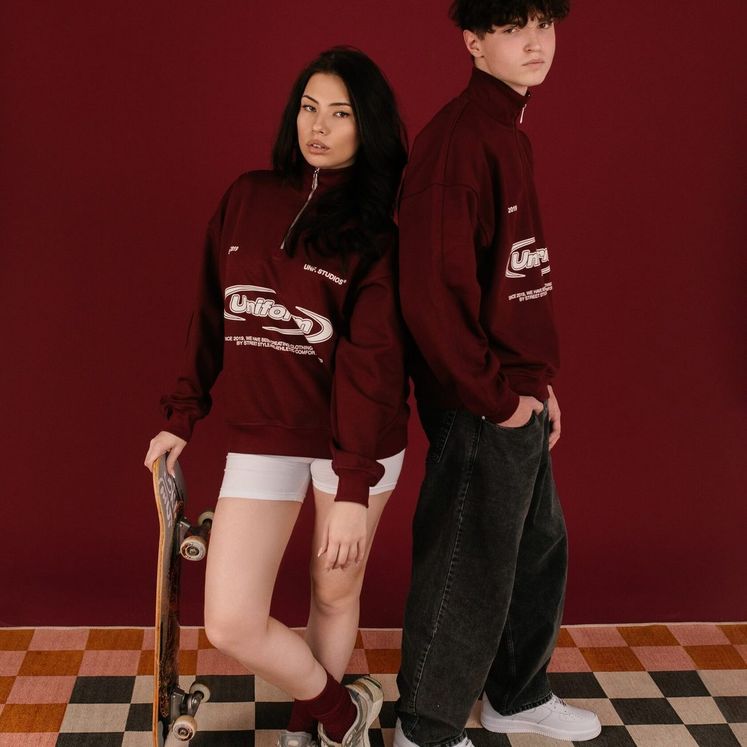 Cвитшот UNIFORM Half-zip Heavy Athletic, бордовый