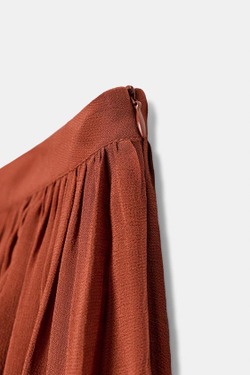 ZARA ЮБКА МИДИ С ДРАПИРОВКОЙ И АССИМЕТРИЧНЫМ НИЗОМ — ZW COLLECTION, ЧЕРЕПИЧНЫЙ
