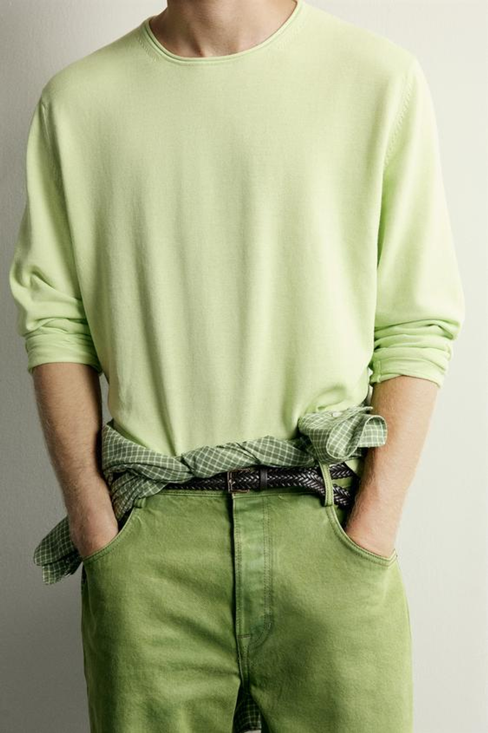 ZARA ДЖИНСЫ STRAIGHT FIT С ЭФФЕКТОМ ПОТЕРТОСТИ, ЗЕЛЕНЫЙ