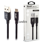 Кабель USB-Type C BLAST BMC-414, чёрный  металл. штекер, 1,2м круглый чёрный нейлон (40)