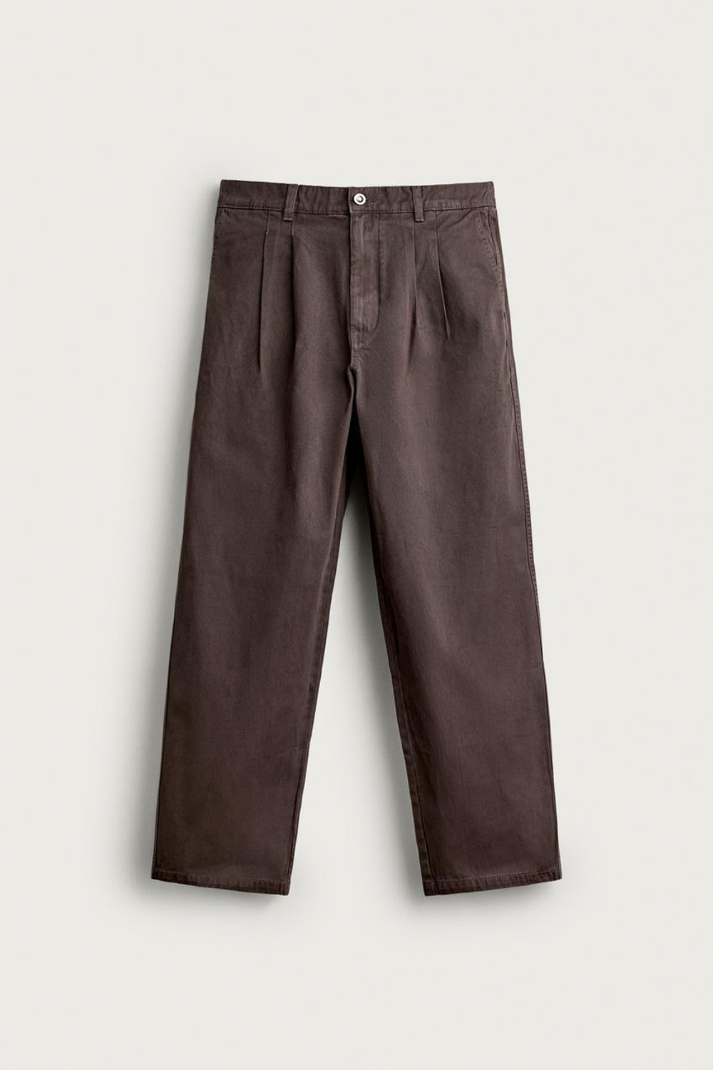 ZARA БРЮКИ RELAXED FIT С ЭФФЕКТОМ ПОТЕРТОСТИ И СКЛАДКАМИ, КОРИЧНЕВЫЙ
