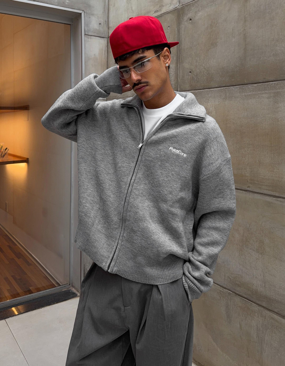 Мужской вязаный кардиган boxy fit на молнии - BERSHKA