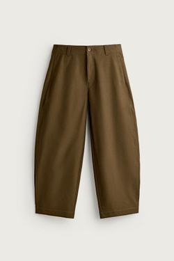 ZARA БРЮКИ BALLOON FIT, ТЕМНО-ОЛИВКОВЫЙ