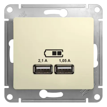 GLOSSA USB РОЗЕТКА A+A, 5В/2,1А, 2х5В/1,05А, механизм, БЕЖЕВЫЙ