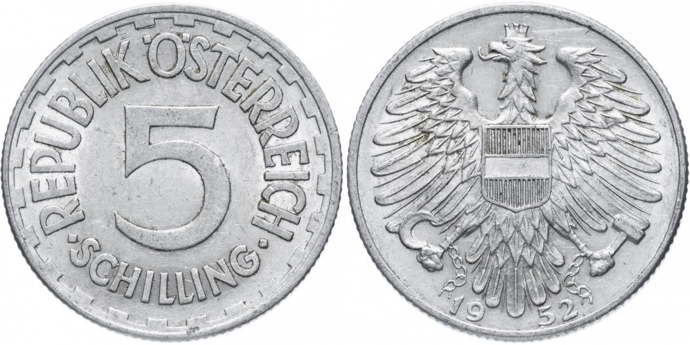 Австрия 5 шиллингов, 1952 Герб VF