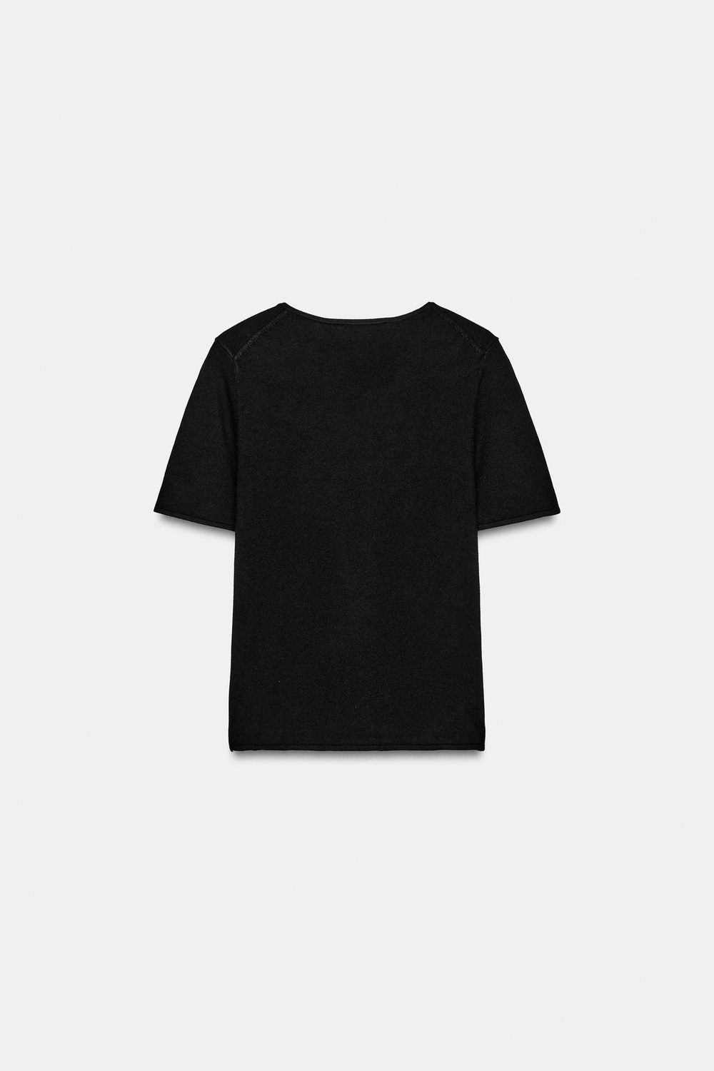 ZARA ТРИКОТАЖНЫЙ ТОП С КОРОТКИМИ РУКАВАМИ, ЧЕРНЫЙ