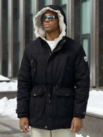 Парка мужская зимняя удлиненная с мехом черного цвета 2606Ch