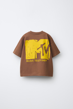 ZARA ФУТБОЛКА С ПРИНТОМ MTV®, СВЕТЛО-КОРИЧНЕВЫЙ