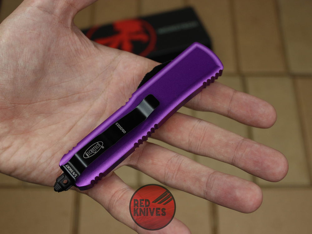 Нож Microtech UTX-85 T/E - фиолетовая рукоять, танто клинок, черный RK-400