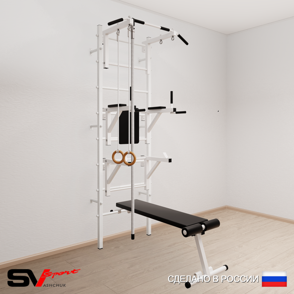 Шведская стенка Sv Sport усиленная 694 (Турник стандарт/Брусья/Стойка/Скамья/Канат/Кольца)
