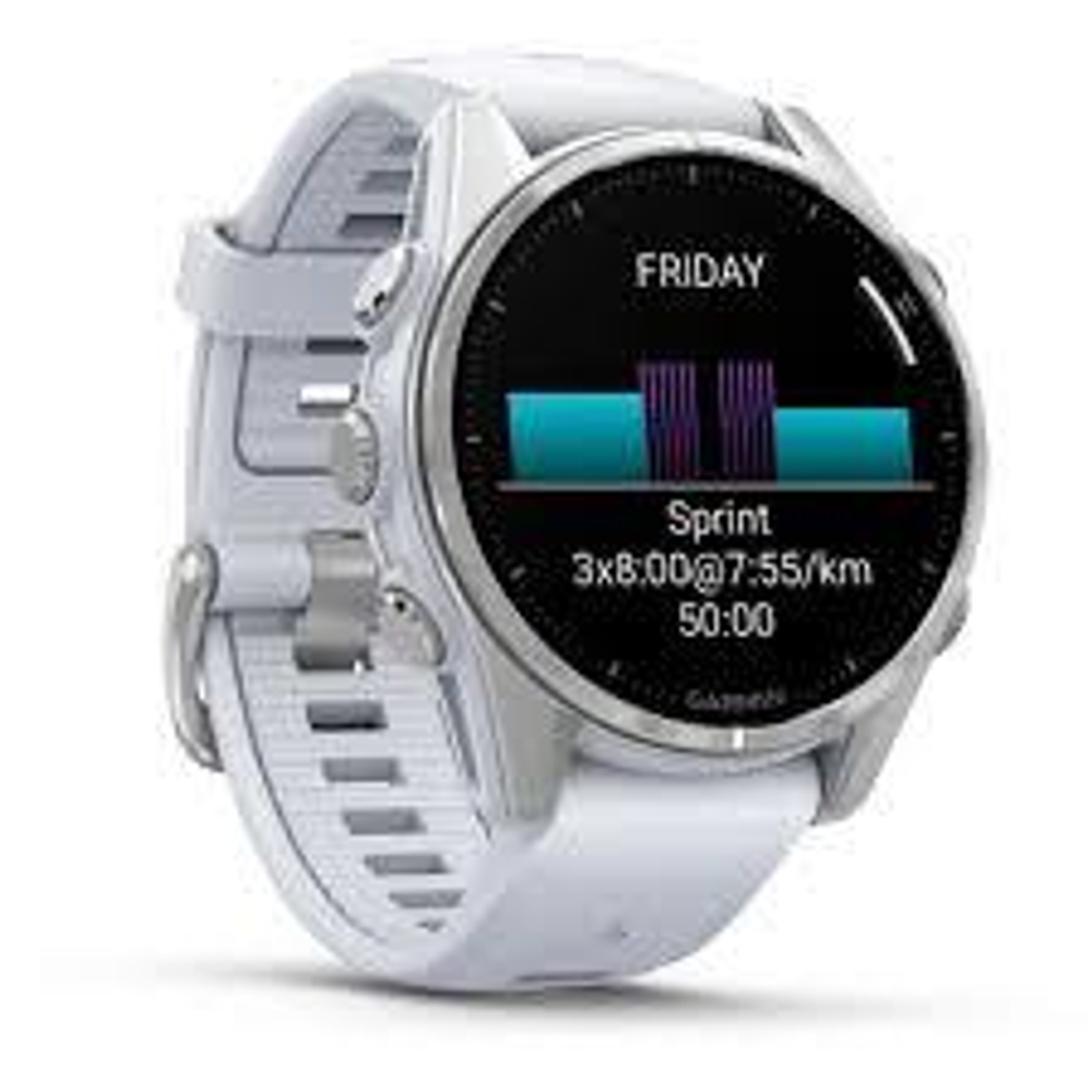 Смарт-часы Garmin Fenix 8 Amoled 43мм Silver c белым силиконовым ремешком, 010-02903-00