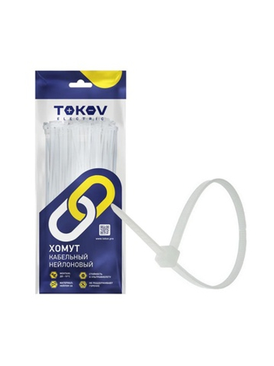 Хомут кабельный нейлоновый бел. 3.6х150 (уп.100шт) TOKOV ELECTRIC TKE-HNS-3.6-150-W/100