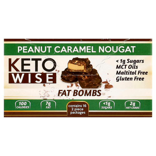 Keto Wise, Fat Bomb, арахис и нуга с карамелью, 16 упаковок по 32 г