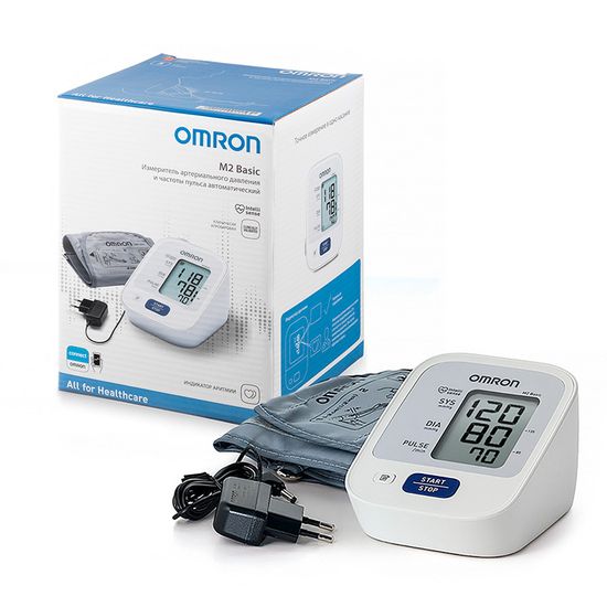 Тонометр Omron автоматический на плечо M2 Basic, веерообразная манжета 22-32 см, адаптер, HEM-7121-ARU
