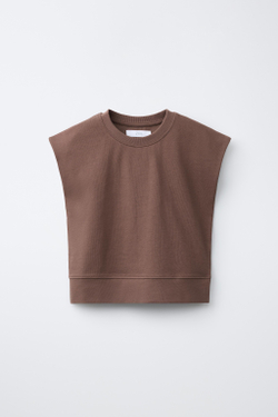 ZARA ОДНОТОННАЯ ФУТБОЛКА HEAVY WEIGHT, КОРИЧНЕВЫЙ