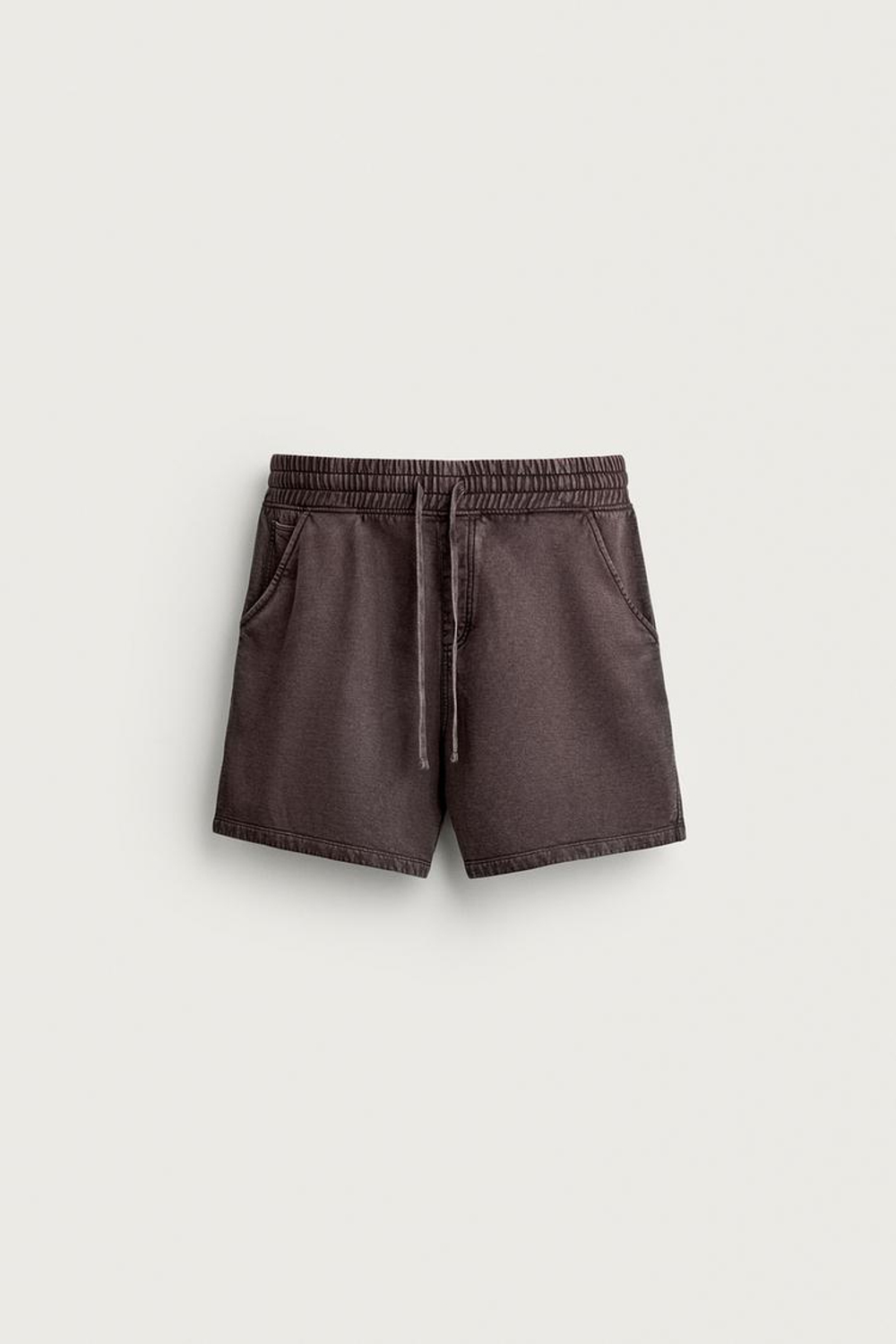 ZARA ТРИКОТАЖНЫЕ ШОРТЫ С ЭФФЕКТОМ ПОТЕРТОСТИ, КОРИЧНЕВЫЙ