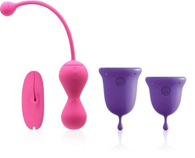 Подарочный набор: розовый тренажер Кегеля MAGIC KEGEL MASTER 2 и фиолетовые менструальные чаши (Цвет: фиолетовый с розовым)