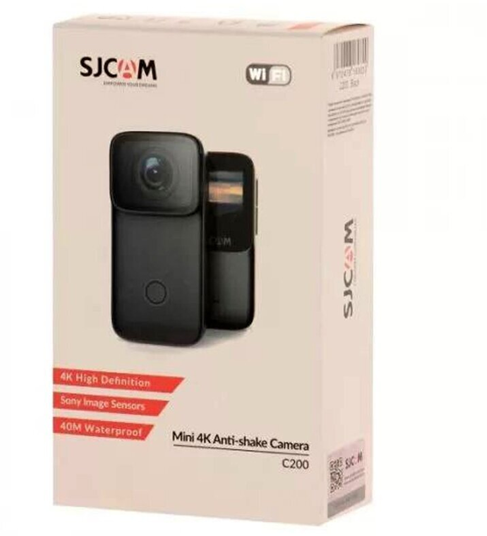 Экшн камера SJCam C200 черная с креплением, цифровым стабилизатором, водонепроницаемая 4K Ultra HD на шлем, голову, грудь, велосипед