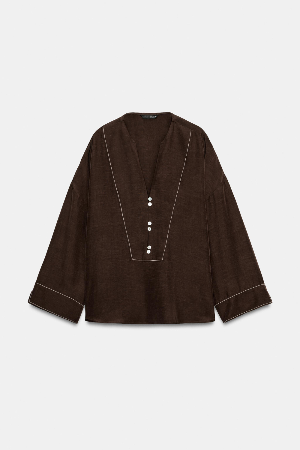РУБАШКА ИЗ ЛЬНА С КОНТРАСТНОЙ ОТСТРОЧКОЙ — ZARA