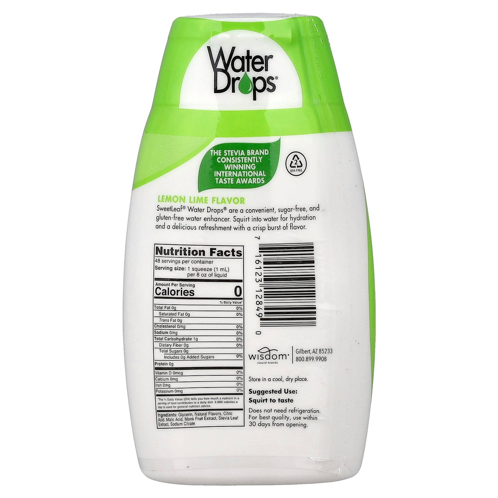SweetLeaf Stevia, Water Drops®, восхитительный усилитель воды со стевией, лимон и лайм, 48 мл (1,62 жидк. унции)