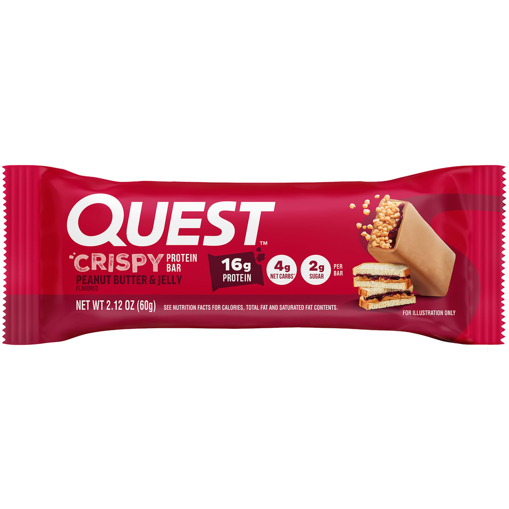 Quest Nutrition, протеиновый батончик, хрустящая арахисовая паста и желе, 4 батончика по 60 г (2,12 унции)