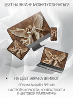 Фотообои на стену 3D флизелиновые, на кухню, в спальню моющиеся Пара ангелов в небе (коричневые с мрамором)