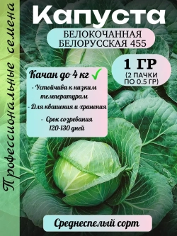Семена капуста белокочанная Белорусская 455 1 гр