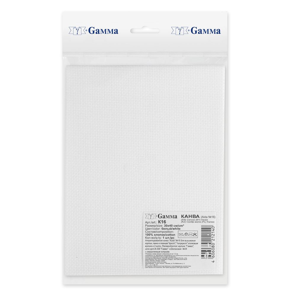 Канва Aida 16 ct, 30х40±2 см, белый, Gamma