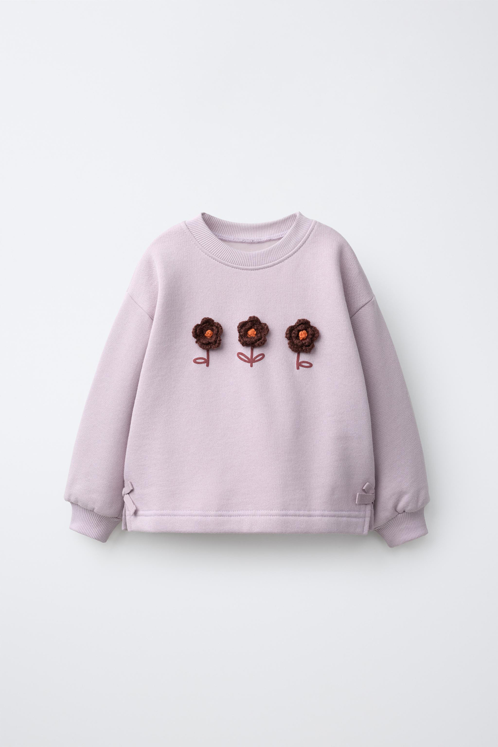 ZARA ТОЛСТОВКА С ТРИКОТАЖНЫМИ ЦВЕТАМИ, СВЕТЛО-СИРЕНЕВЫЙ