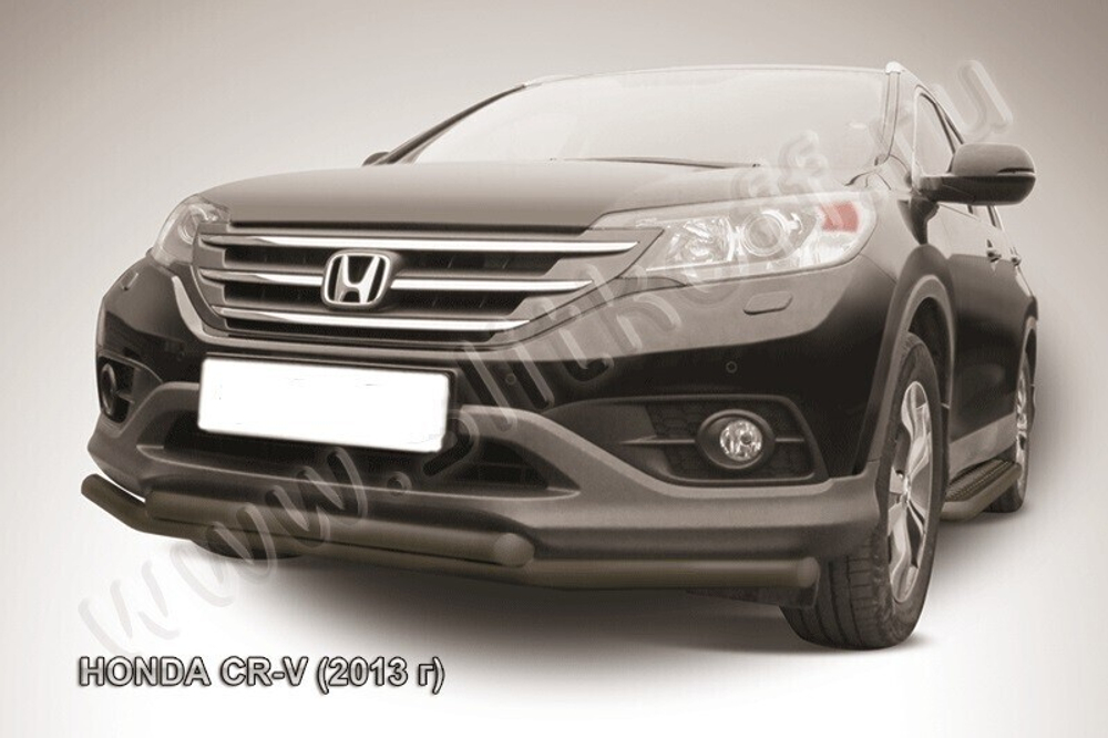 Защита переднего бампера Honda CR-V 2L (2011-2015) d57+d57 серебристая