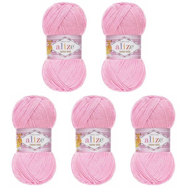 Пряжа Alize (Ализе) Cotton Gold / уп.5 мот. по 100 г, 330м, 518 розовый A