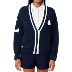 Женская Кофта теннисная Lacoste Badge Accent Wool Blend Golf Cardigan - navy blue/white