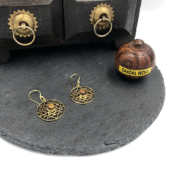 Серьги Shri Yantra тигровый глаз из латуни