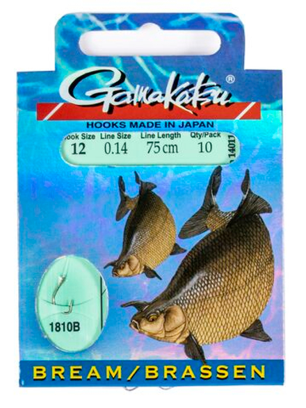 Крючки с поводком Gamakatsu BOOKLET BR. FEEDER 1810B разм. 12-0.14мм 75см 10шт.