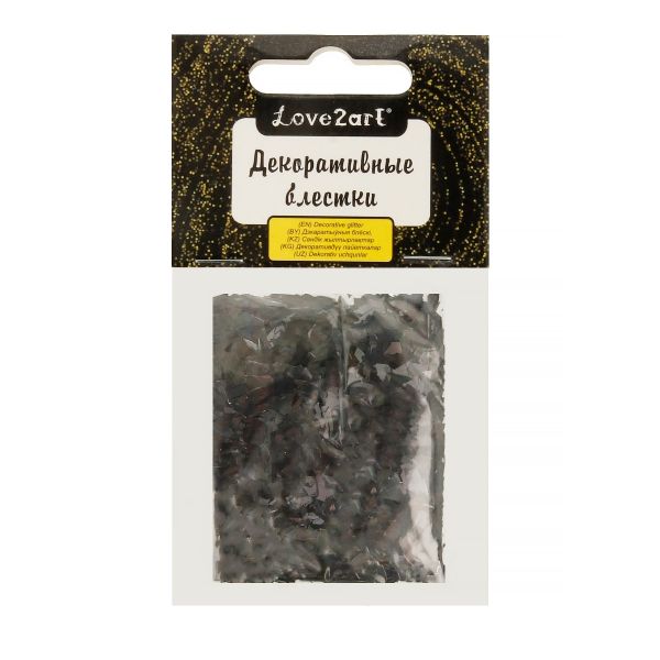 Блестки декоративные хлопья 25 г (5х5 г), 4.5 мл, 24 чёрный/black, Love2art GLI-02