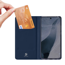 Чехол книжка из кожи синего цвета для Google Pixel 11 Pro XL, серия Skin Pro Series от Dux Ducis