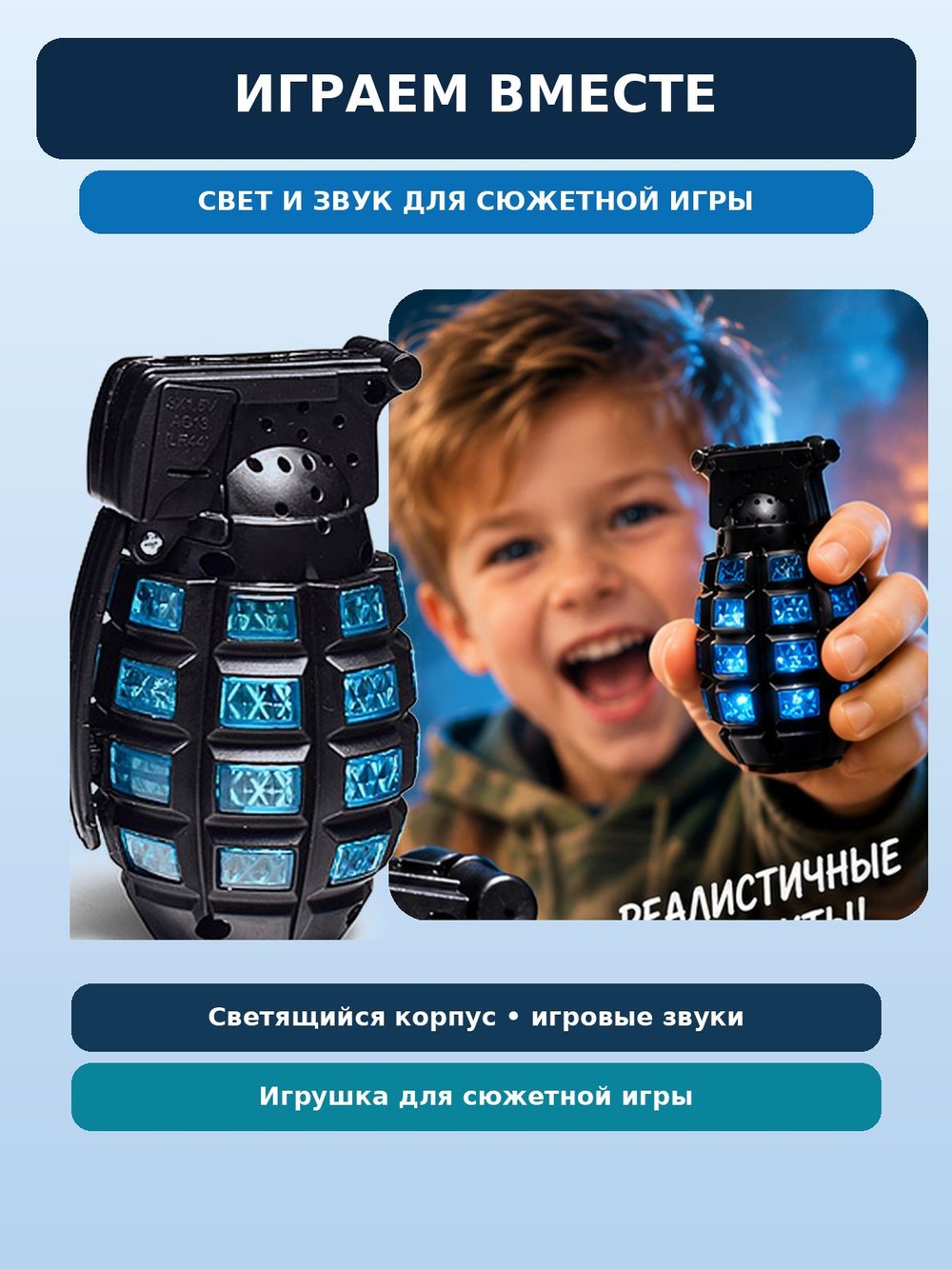 Игрушечная граната со световым и звуковым эффектом (804C-1)