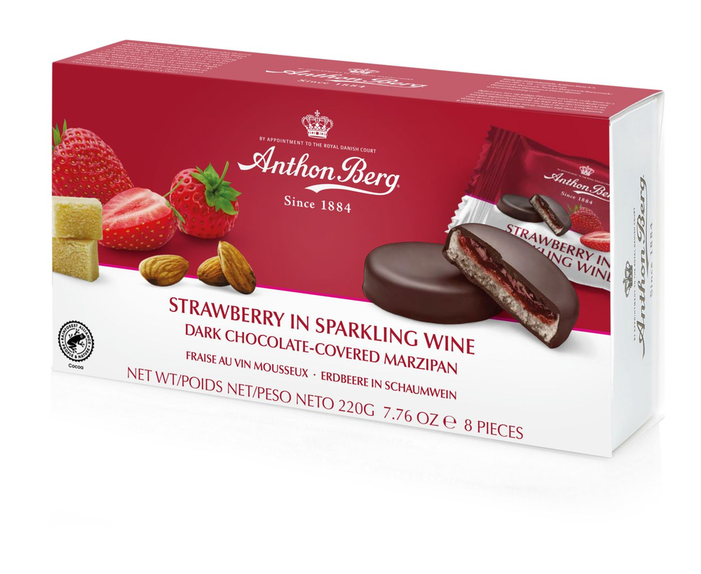 Anthon Berg конфеты шоколадные Strawberry in Sparkling Wine Клубника в шампанском с марципаном, 220 г (из Финляндии)