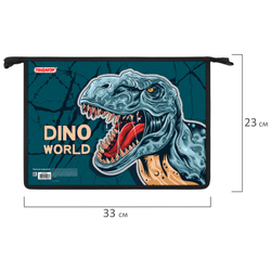 Папка для тетрадей ПИФАГОР А4, 1 отделение, картон/пластик, на молнии, "Dino world", 272131