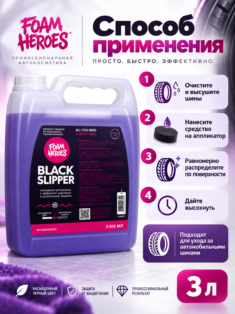 Foam Heroes Black Slipper чернение для автомобильных шин, 3л
