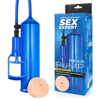 Синяя вакуумная помпа с реалистичной вставкой Bior Toys Sex Expert SEM-55276