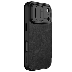 Кожаный чехол книжка от Nillkin для смартфона iPhone 17 Pro, серия Qin Pro Leather с сдвижной защитной шторкой для камеры