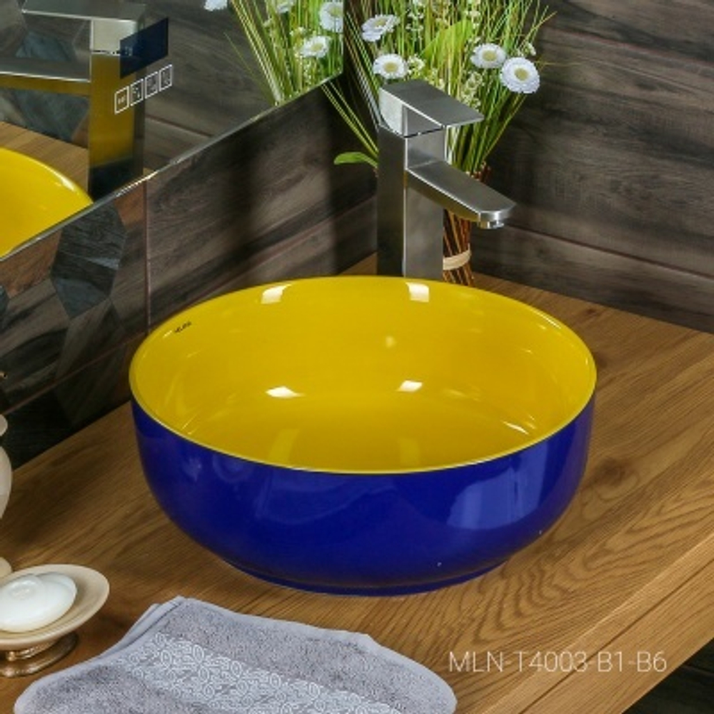 Раковина MELANA MLN-T4003-B1+B6 СИНЕ-ЖЕЛТАЯ
