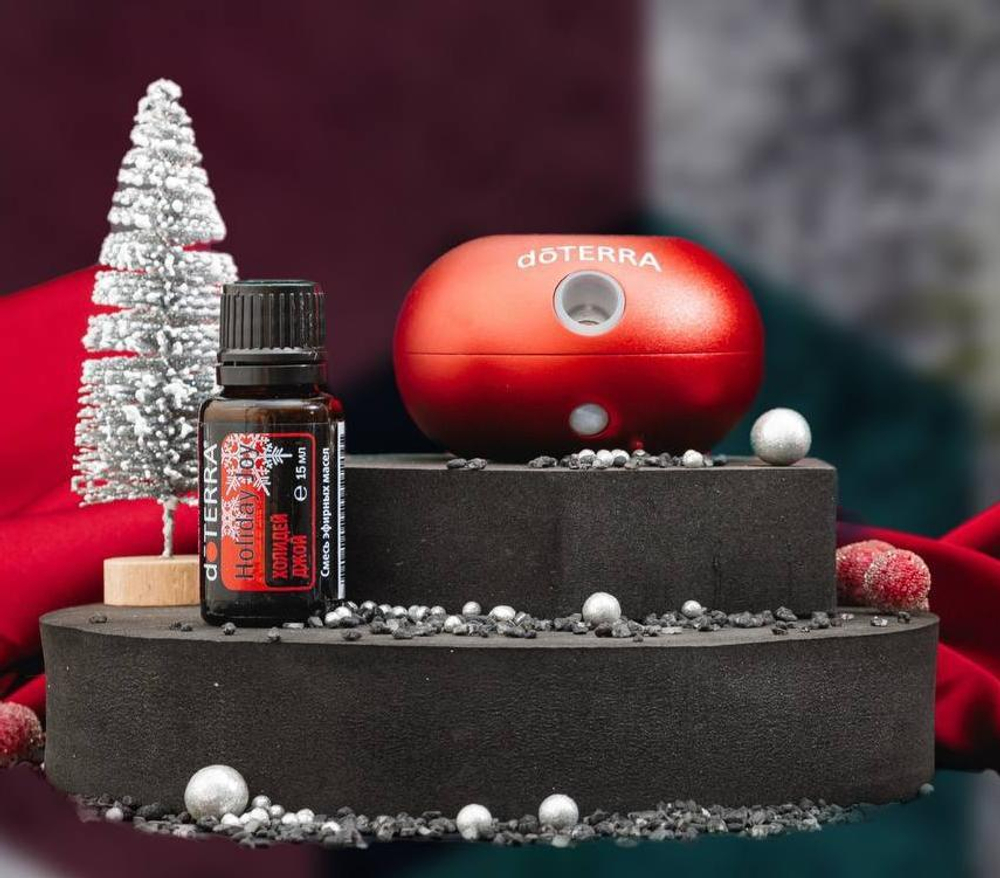 Набор dōTERRA «Праздничный красный» портативный диффузор Bubble с датчиком движения и смесь «Холидей Джой» (15 мл)