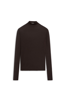 Massimo Dutti Футболка с высоким вротником из 100% шелка - Limited Edition, шоколадно-коричневый