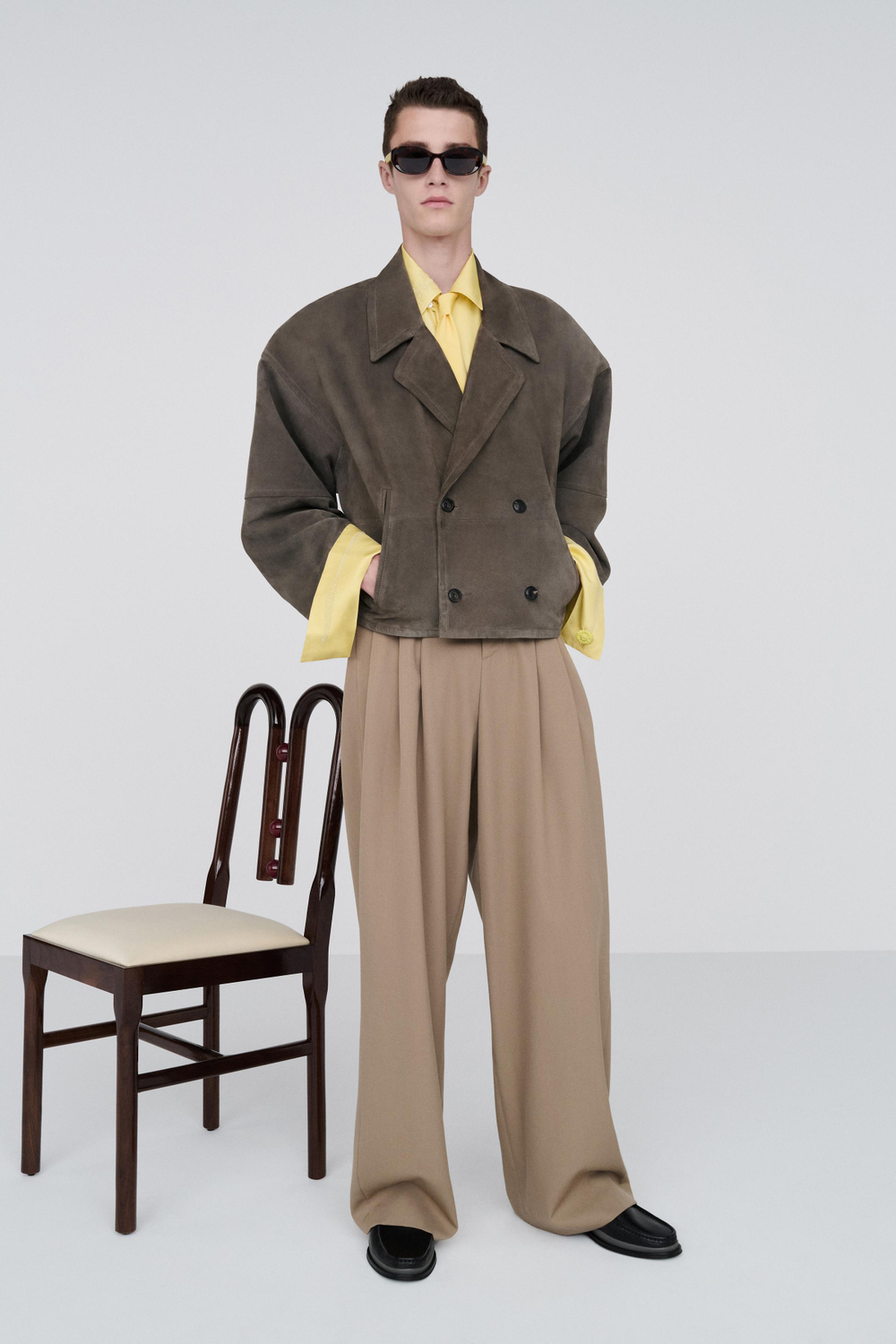 ZARA X BAISI GUADAGNINO КОНТРАСТНЫЕ ОВАЛЬНЫЕ СОЛНЦЕЗАЩИТНЫЕ ОЧКИ, ЖЕЛТЫЙ