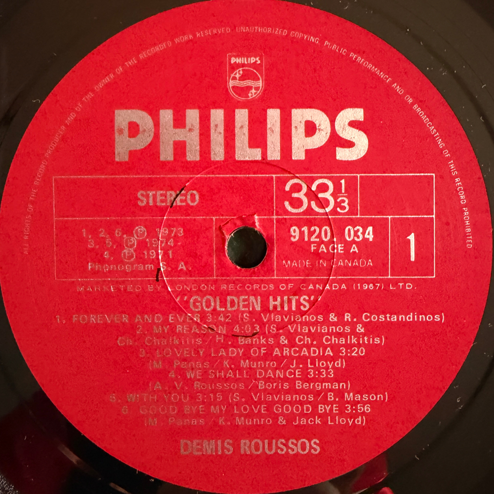 Demis Roussos ‎– Golden Hits (Канада 1975г.)